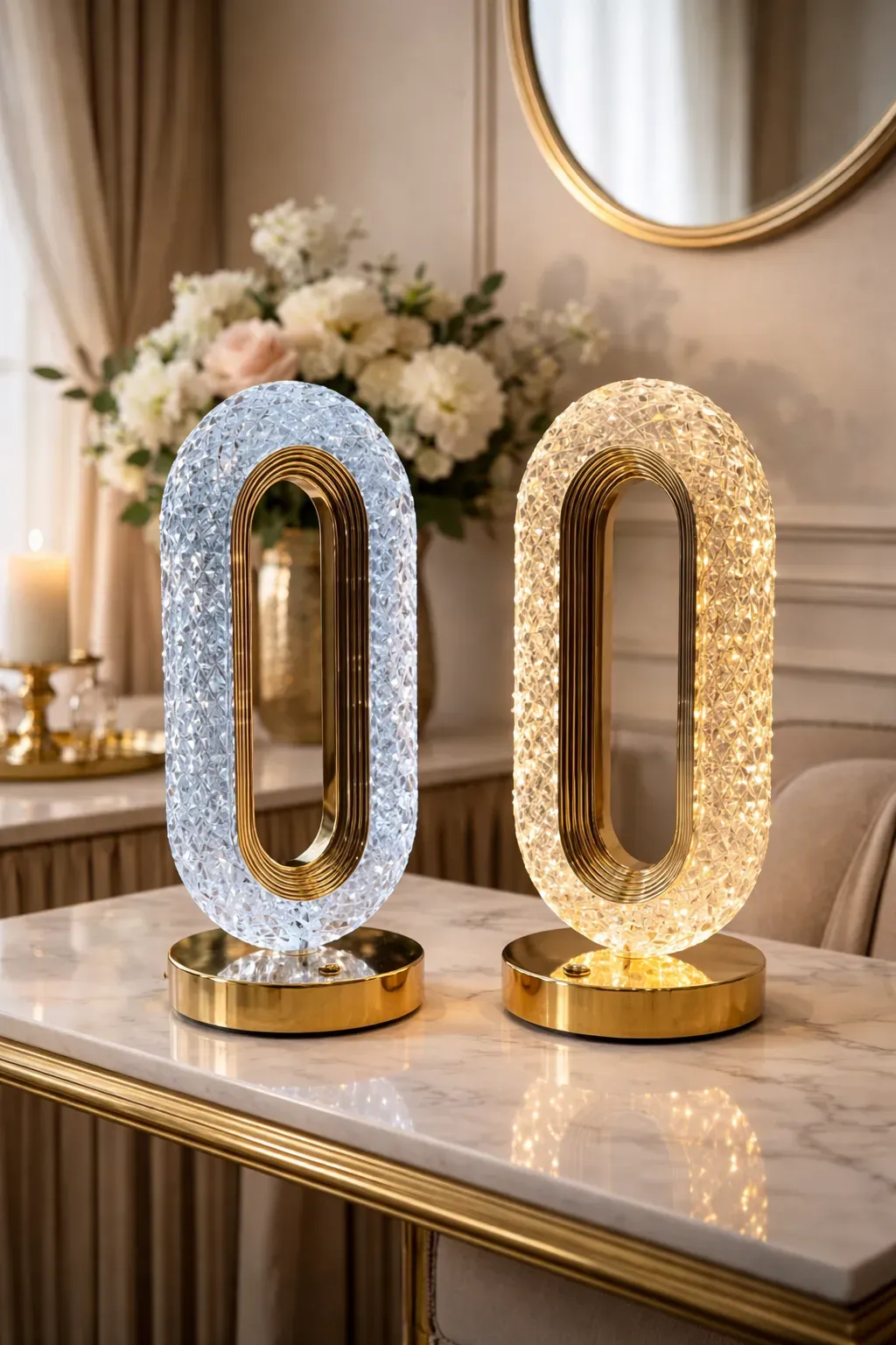 lampe design cristal finition dorée