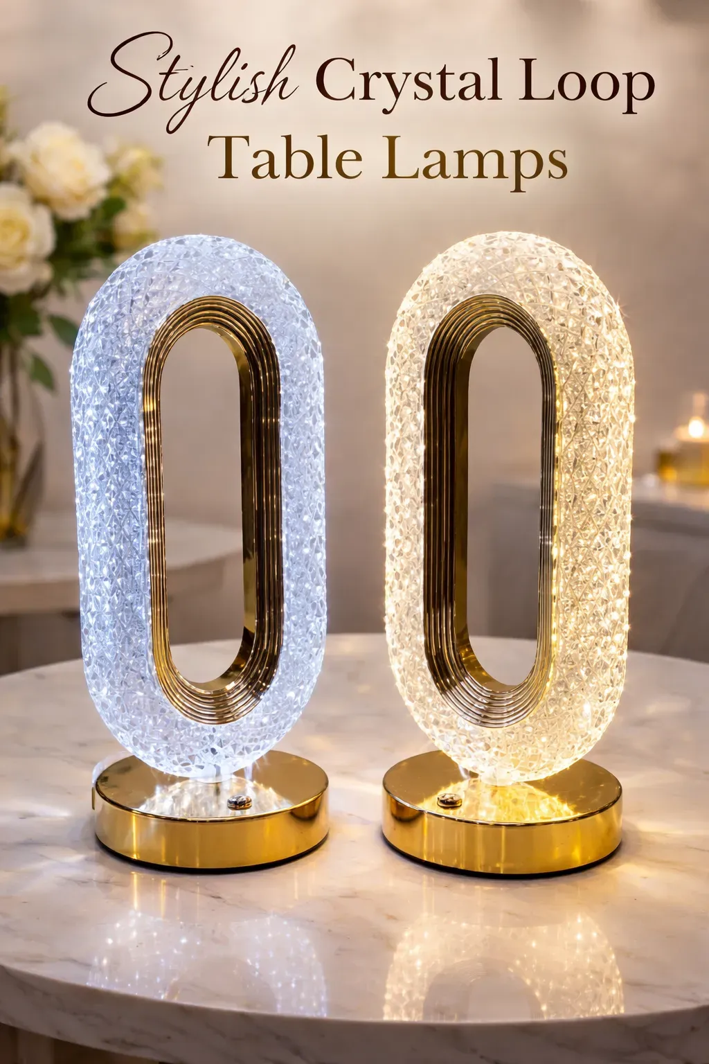 Lampe LED Design Ovale Cristal – Base Dorée | Élégance et Lumière Chaleureuse pour Votre Intérieur