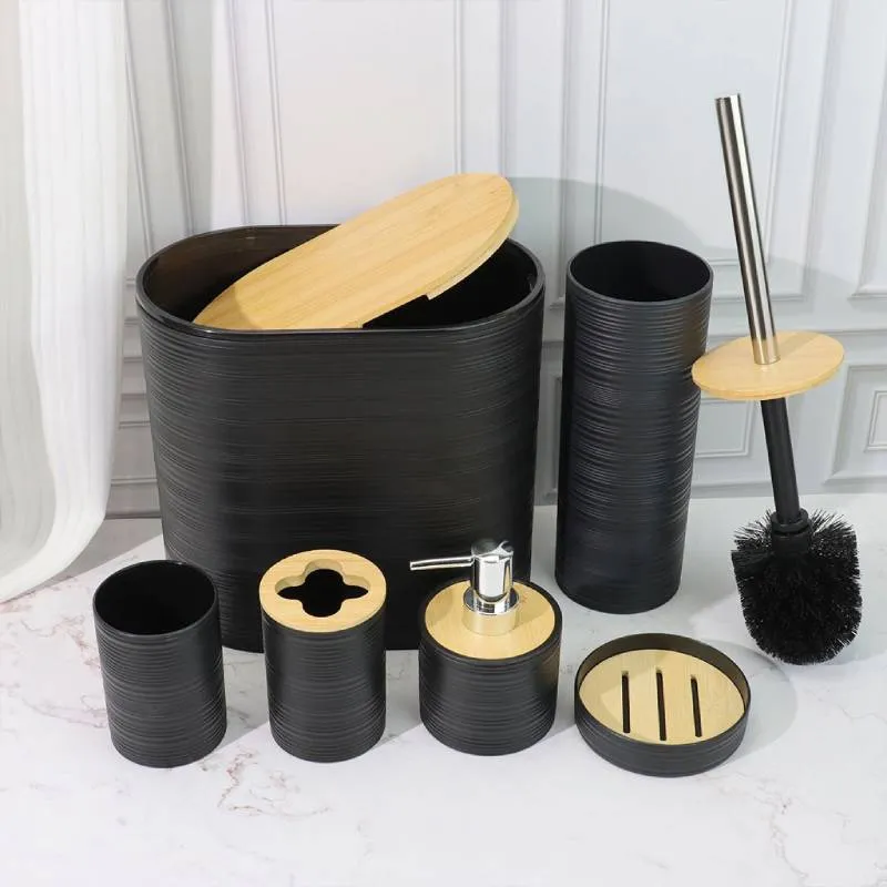 Ensemble Accessoires Salle de Bain 6 Pièces Bambou – Choisissez Votre Coloris