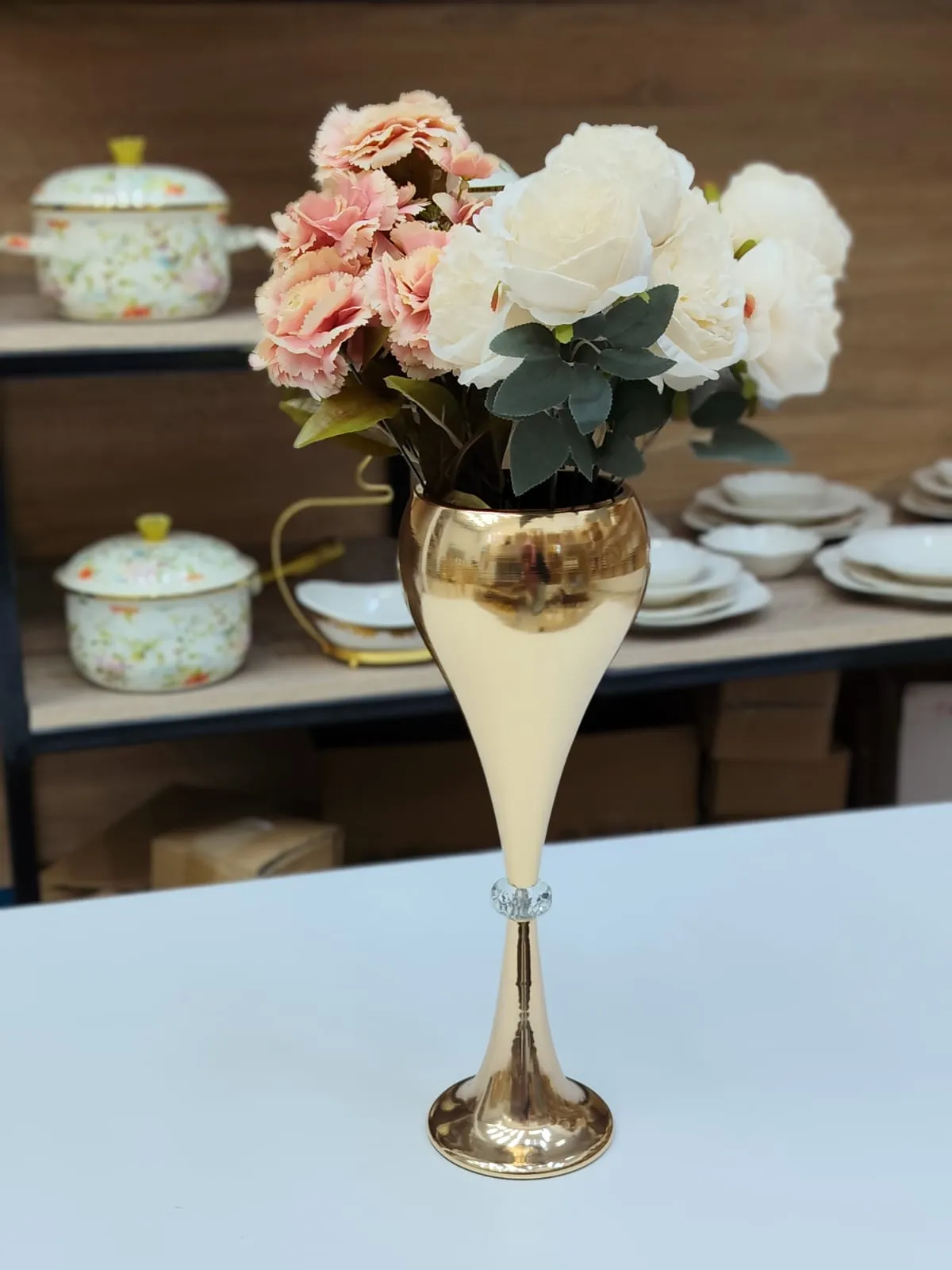 Vase Coupe Calice Doré en Acier Inoxydable