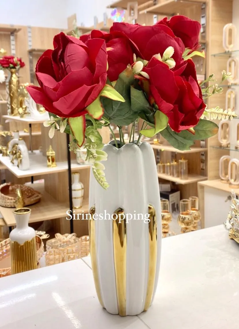 Vase céramique blanc et dorée V2