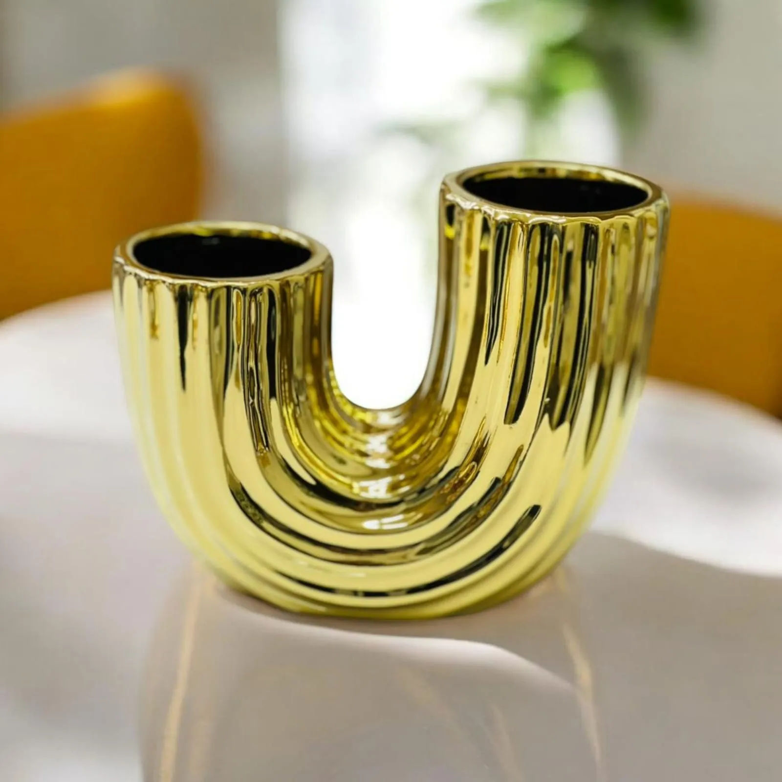 Vase Double Col Doré Forme Arche – Céramique
