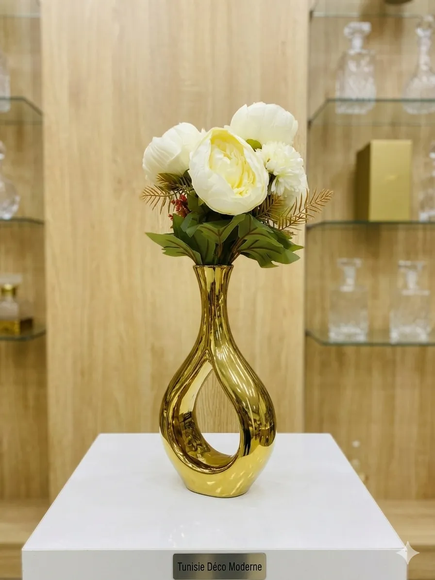 Vase Céramique Doré V1 – Forme Infini Torsadée