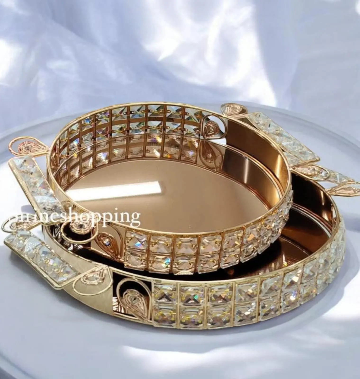 Série Plateau 2 Pcs Ovale Cristal Rose Gold – Décoration Luxe