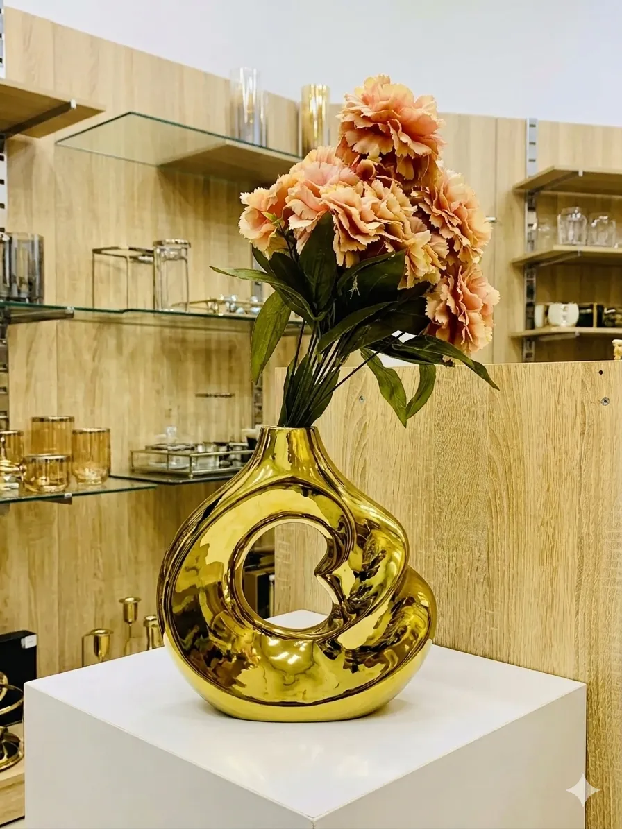 Vase Céramique Doré Chromé Ajouré