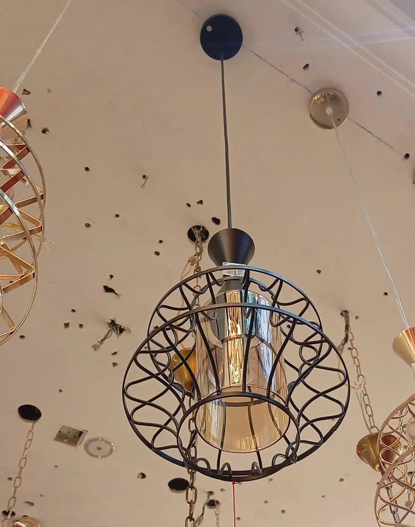 Suspension noire mate et laiton antique – Lampe suspendue