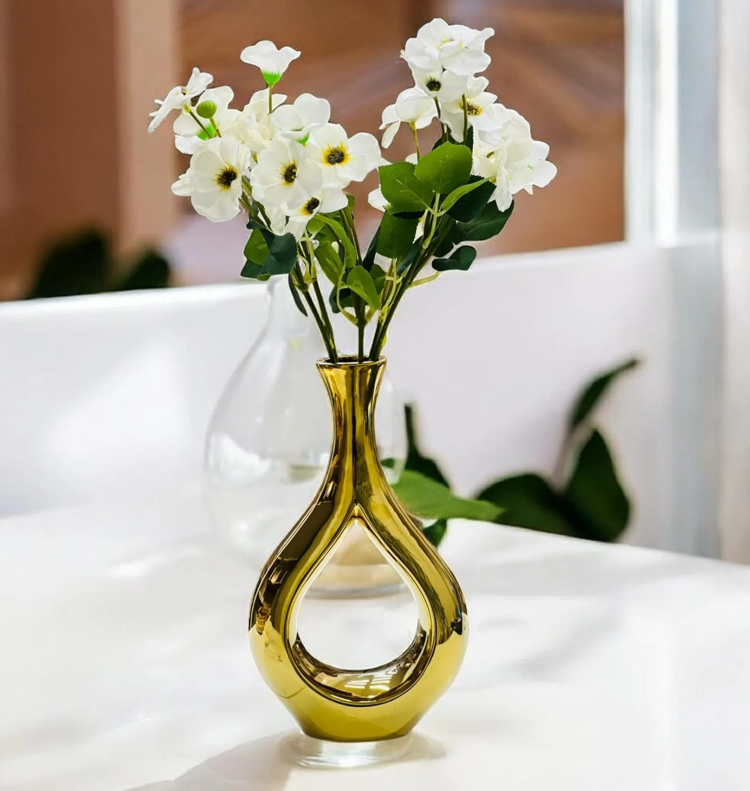 Vase Céramique Doré V1 – Forme Infini Torsadée