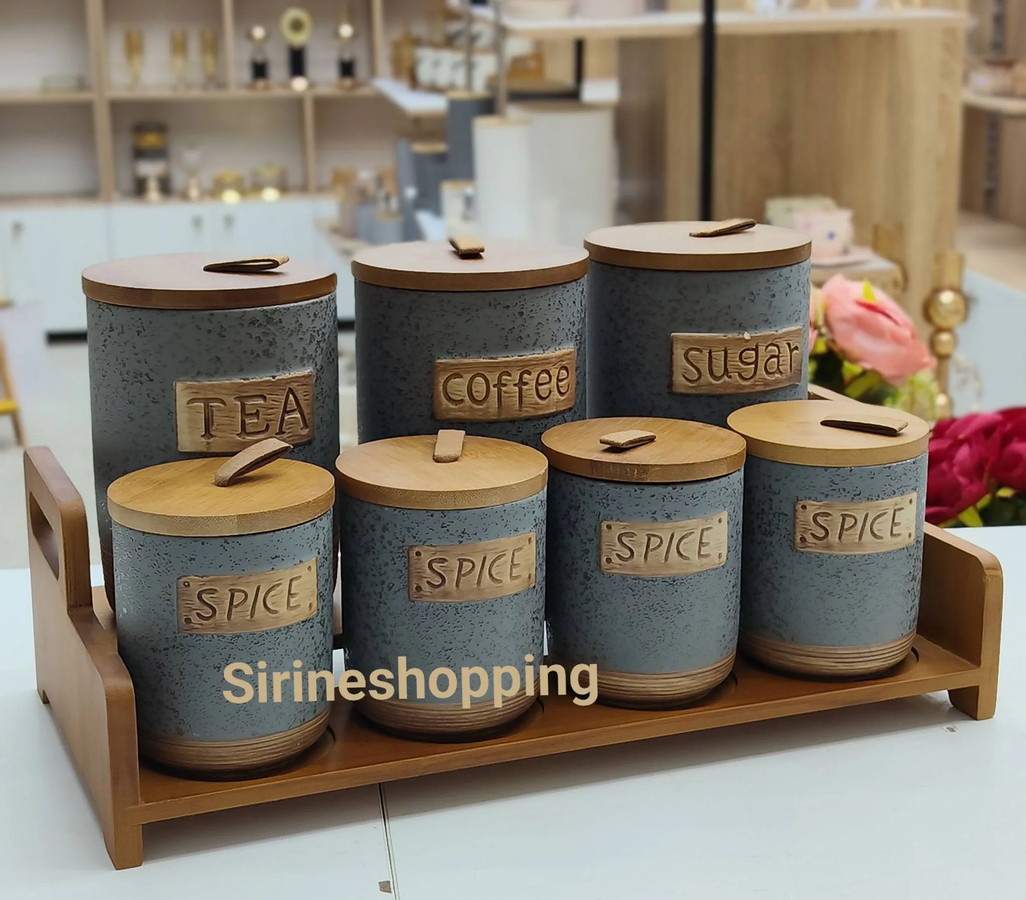 Ensemble de bocaux de cuisine en bambou et céramique 02