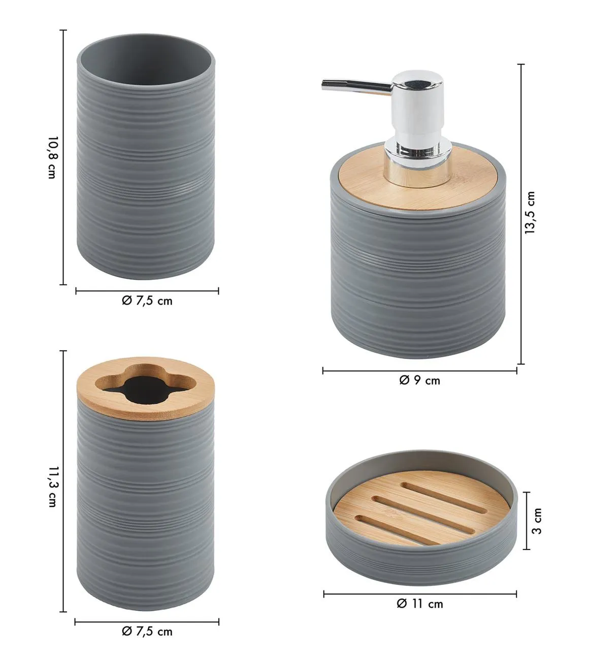 Ensemble Accessoires Salle de Bain 6 Pièces Bambou & Gris – Élégance Contemporaine - image 2