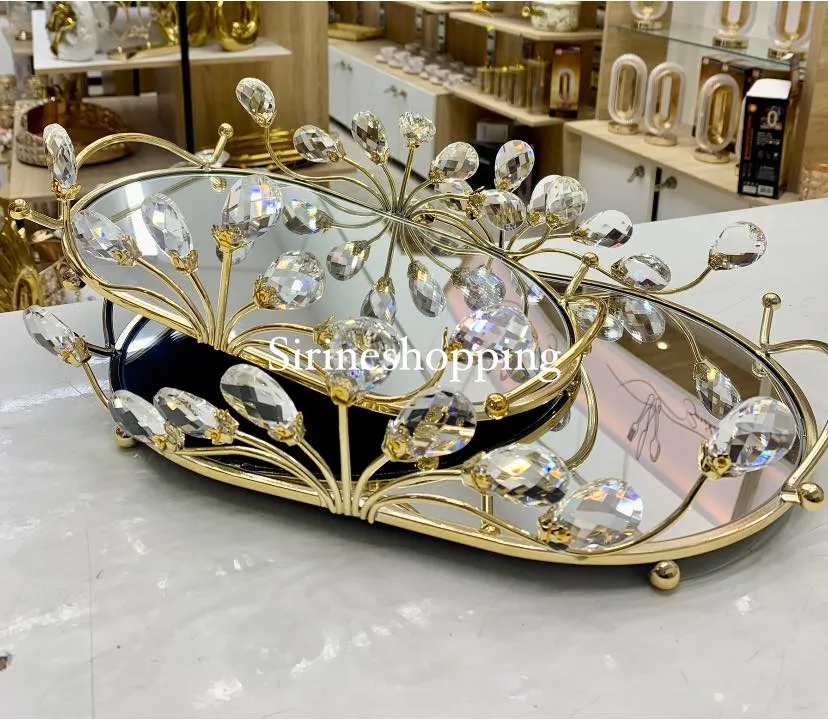 Plateau Décoratif Miroir Doré & Cristaux – Luxe & Élégance - image 2
