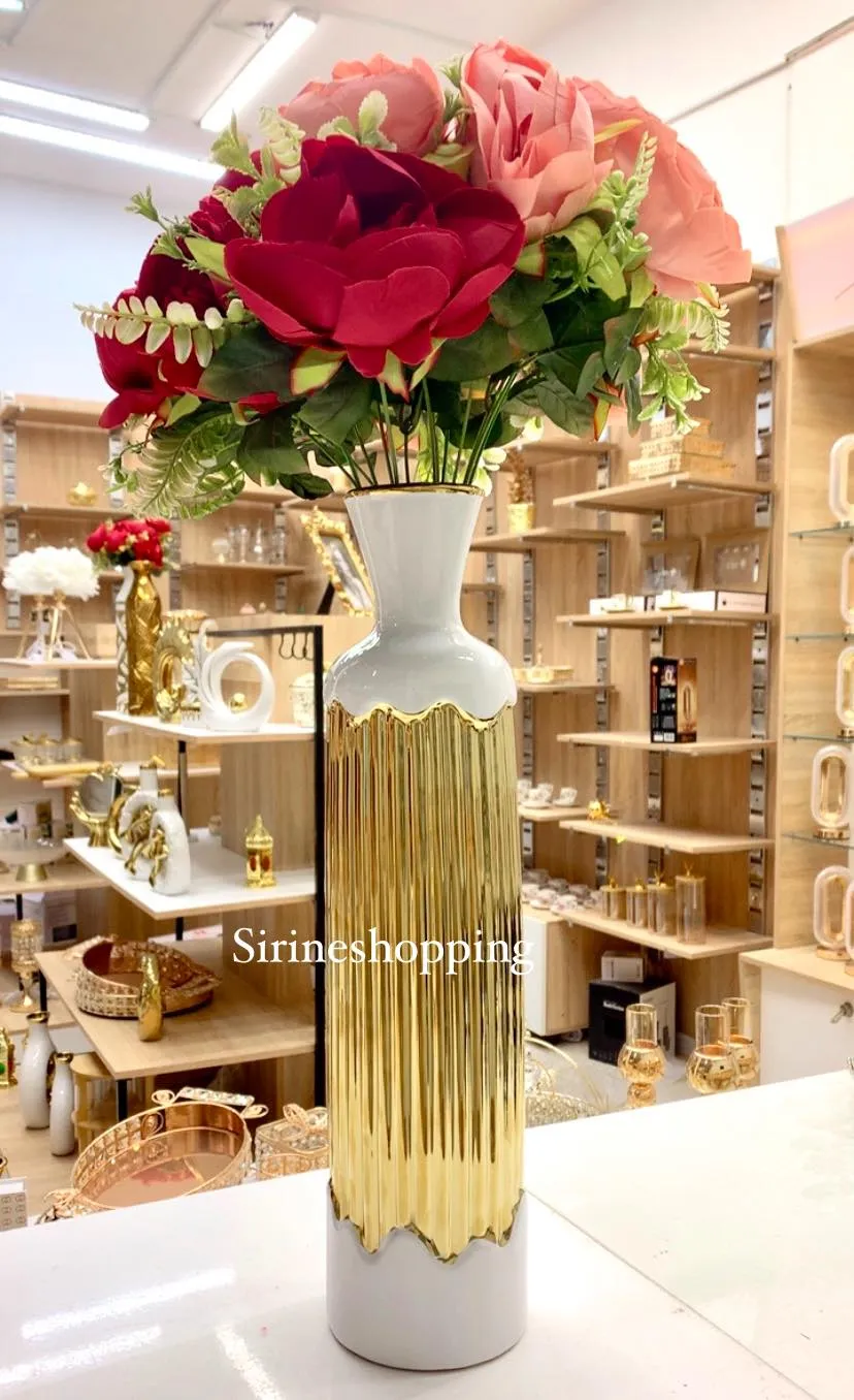 Vase décoratif blanc et doré  45 CM - image 2