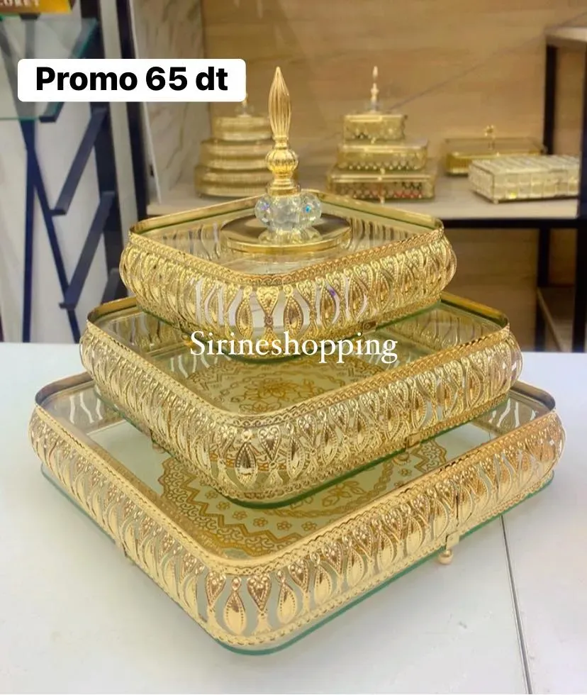 Série 3 Bonbonières Carrées Verre & Métal Doré – Design Géométrique - image 2