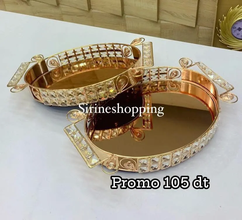 Série Plateau 2 Pcs Ovale Cristal Rose Gold – Décoration Luxe - image 3