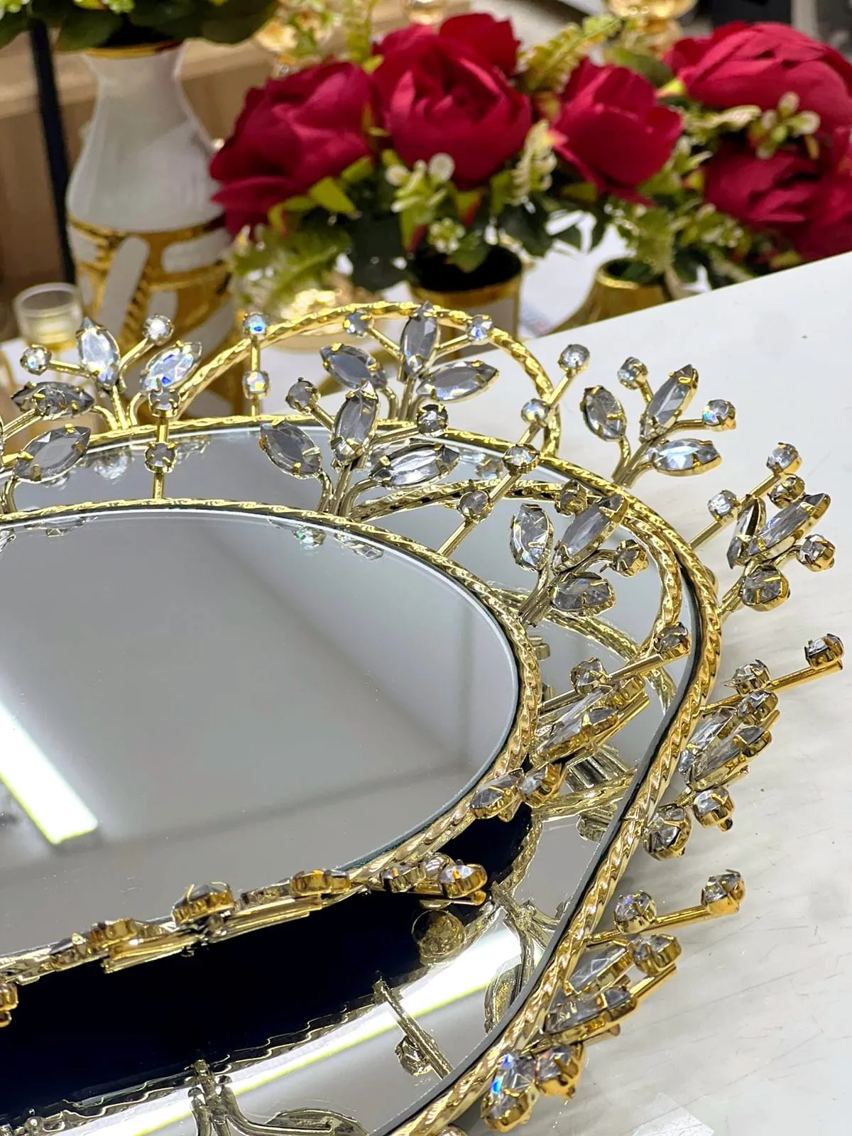 Plateau Décoratif Miroir – Structure Dorée & Cristaux Prestige - image 3